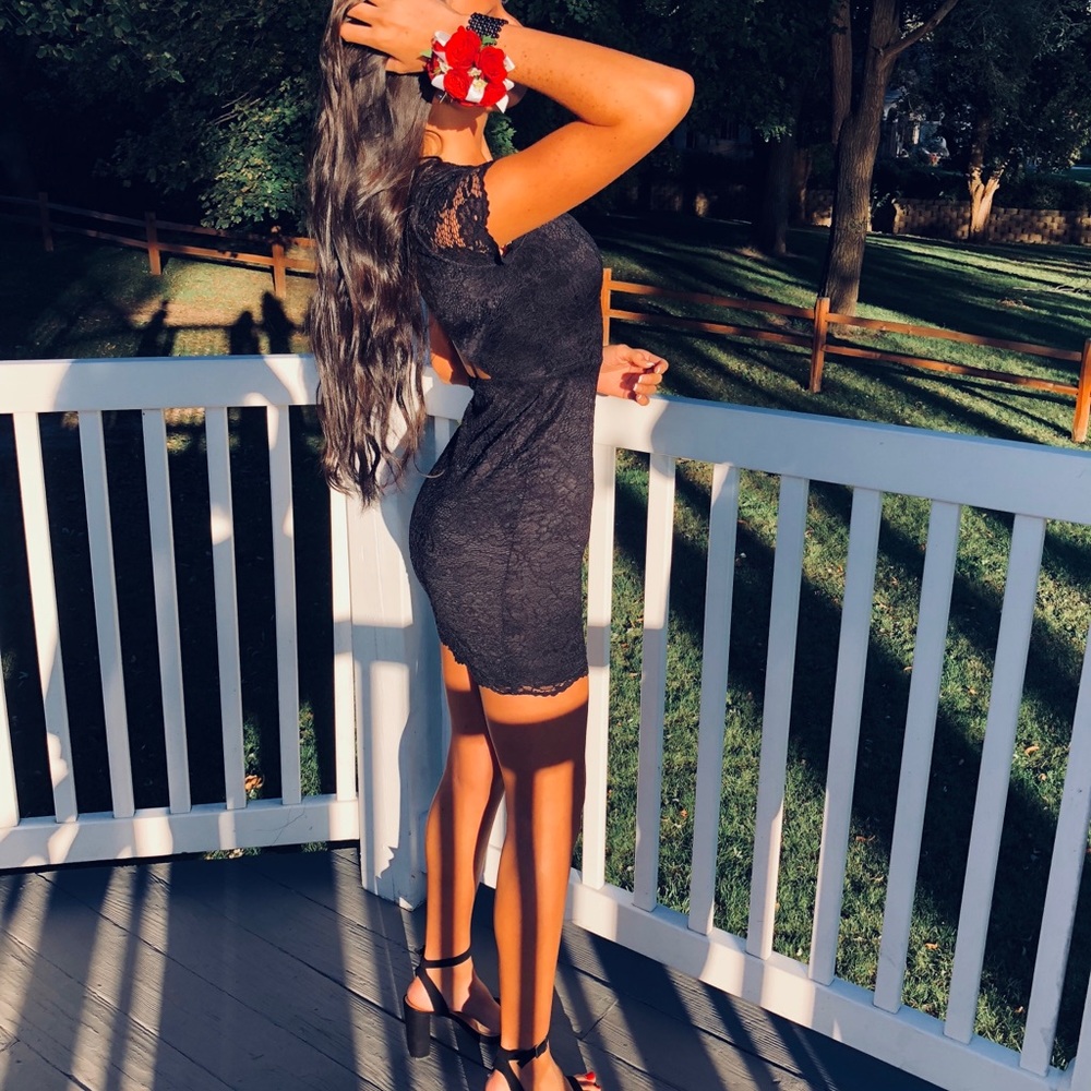 Black lace mini dress